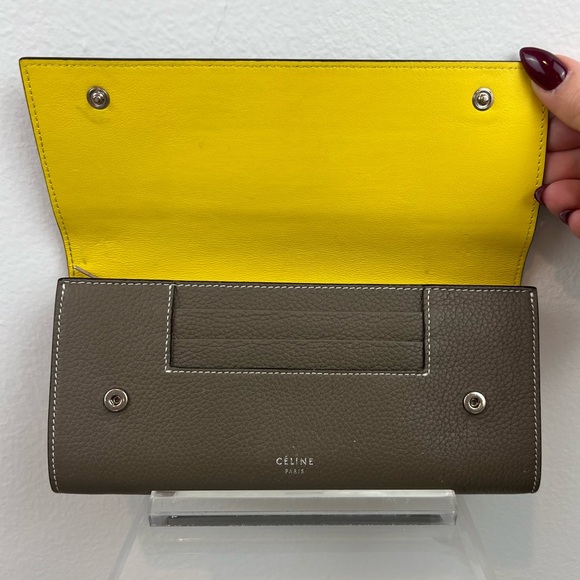 CELINE Calfskin Leather SOURIS Yellow Large Flap Multifunction Long Wallet - Picture 10 of 16